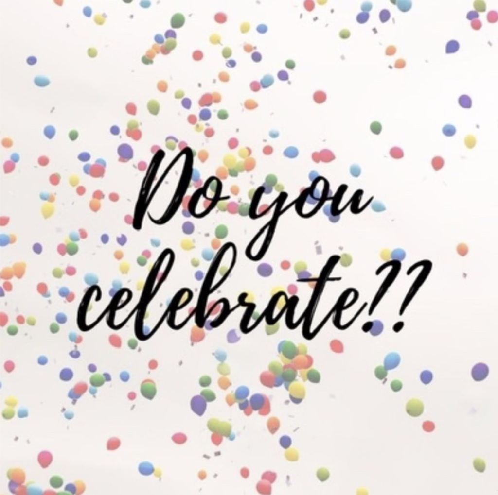 multi colored balloons on a white background with the words, "Do you celebrate??"